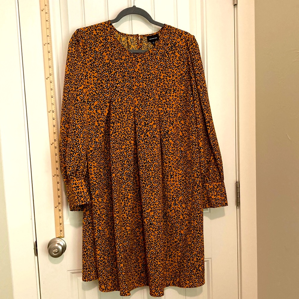 Mustard, Leopard-print, above-knee dress.